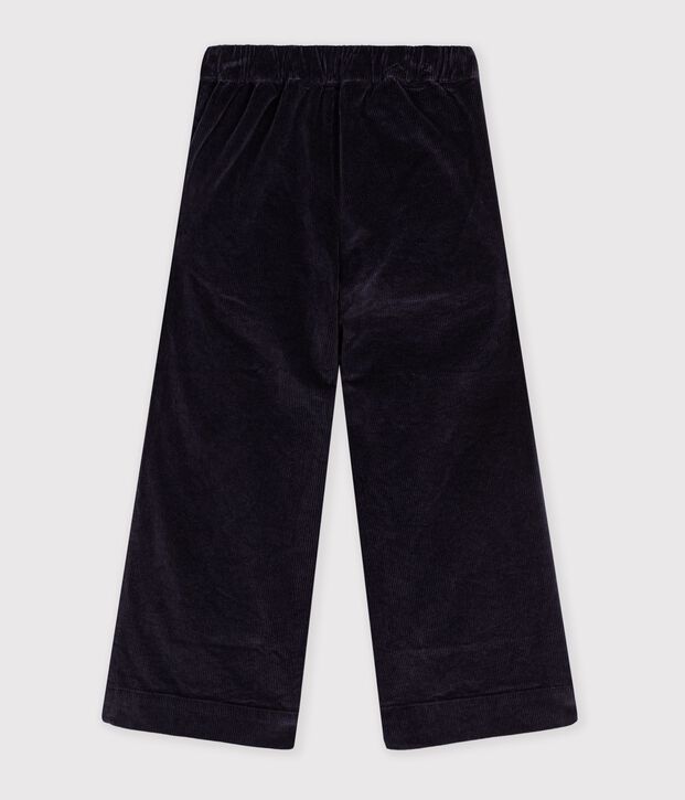 Pantalon wide leg enfant en velours bleu marine