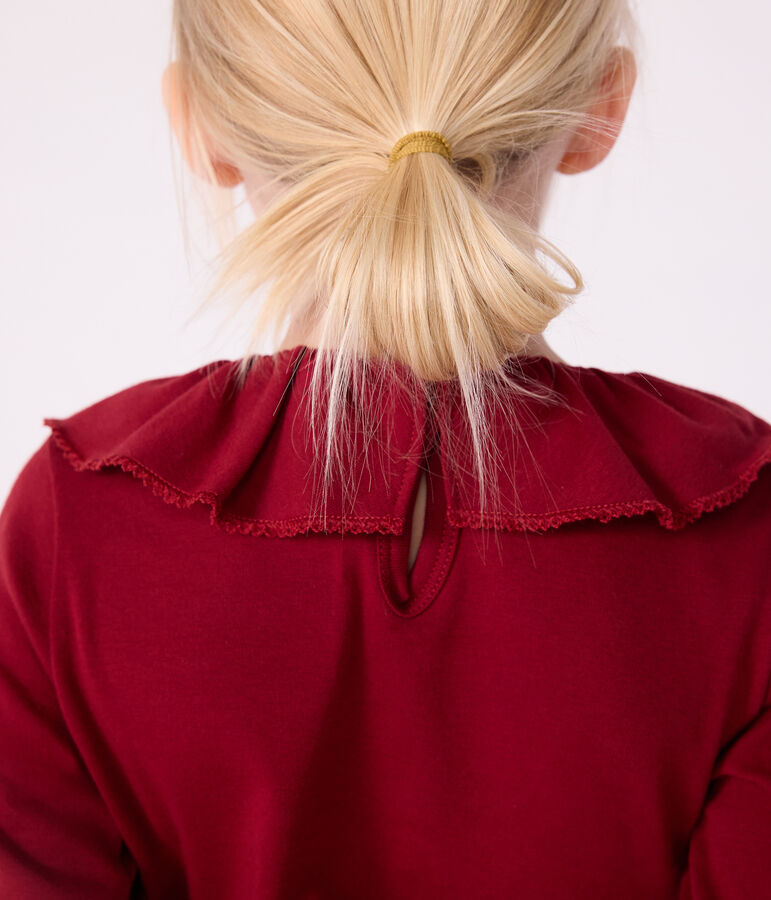 Tee-shirt enfant manches longues en coton uni rouge AMARANTE