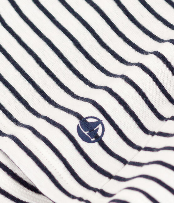 Tee-shirt l'Iconique col V en coton rayé femme blanc MARSHMALLOW/bleu SMOKING