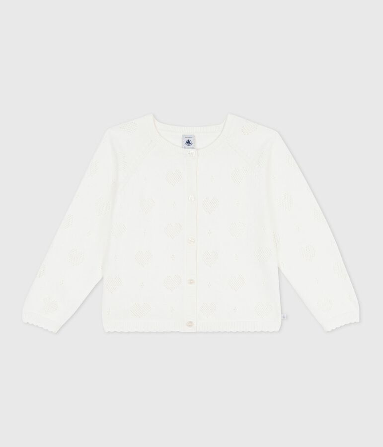 Cardigan enfant en coton uni blanc MARSHMALLOW