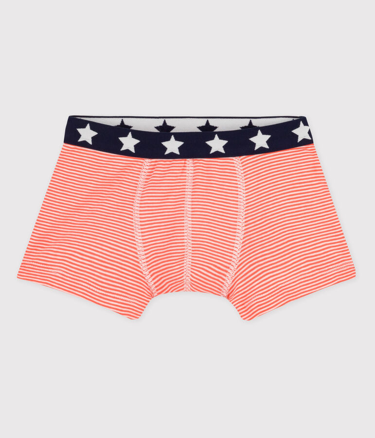 Boxer petit gar&ccedil;on en coton orange/blanc