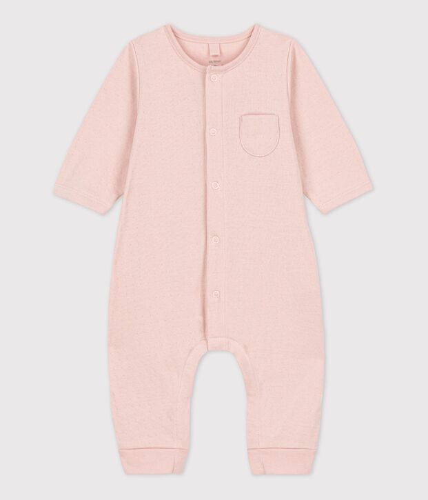 Combinaison longue unie en tubique bio b&eacute;b&eacute; rose