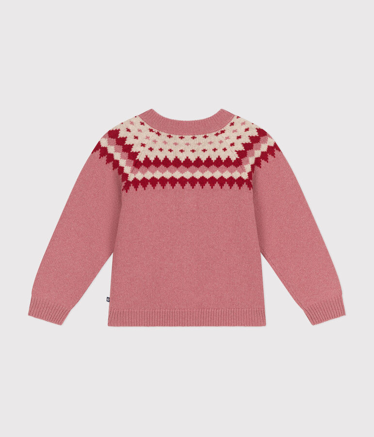 Cardigan jacquard laine et coton enfant fille rose ROSEWOOD/ AVALANCHE