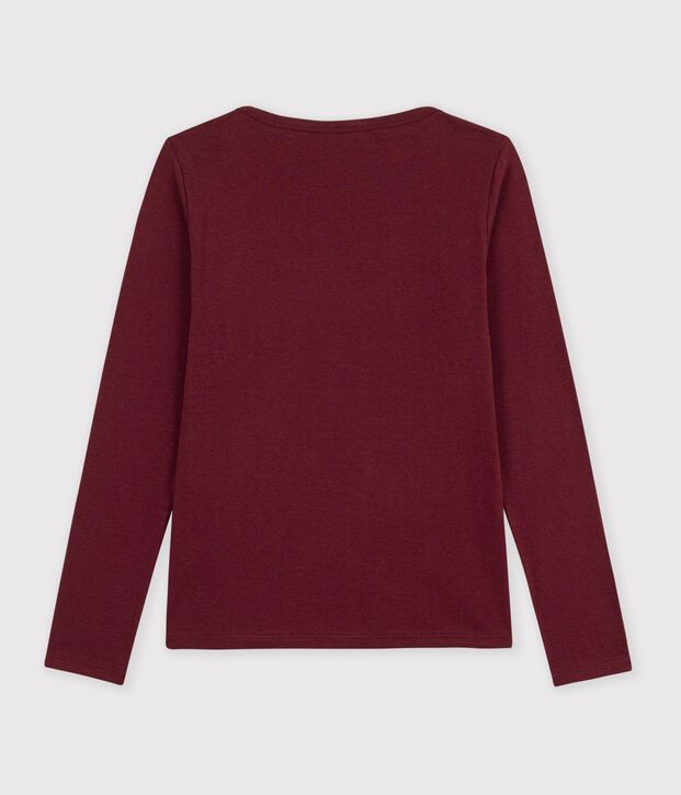Tee-shirt femme col amiral en coton manches longues bordeaux
