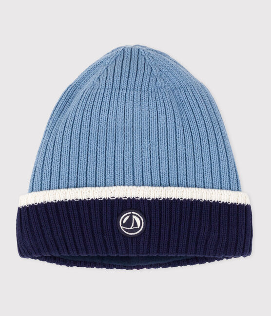 Bonnet enfant en tricot doublé en polaire ADRIATIC/ MARSHMALLOW