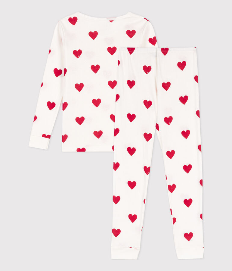 Pyjama ajust&eacute; coeurs en coton enfant blanc MARSHMALLOW/rouge TERKUIT