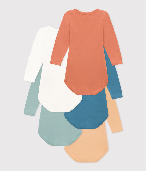 Lot de 5 bodies manches longues unis b&eacute;b&eacute; en coton multicouleur