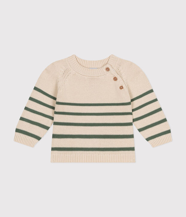 Pull en coton b&eacute;b&eacute; &eacute;cru/vert
