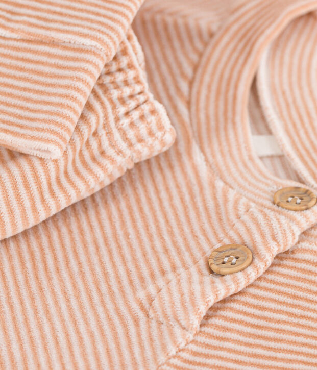 Ensemble 2 pi&egrave;ces b&eacute;b&eacute; en velours en coton beige/blanc