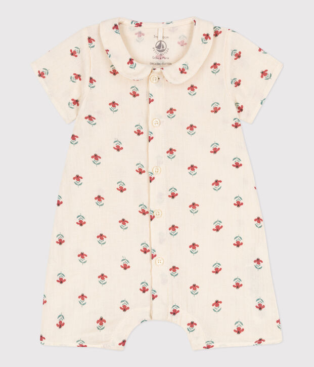 Combinaison imprim&eacute;e en gaze de coton b&eacute;b&eacute; &eacute;cru/multicouleur