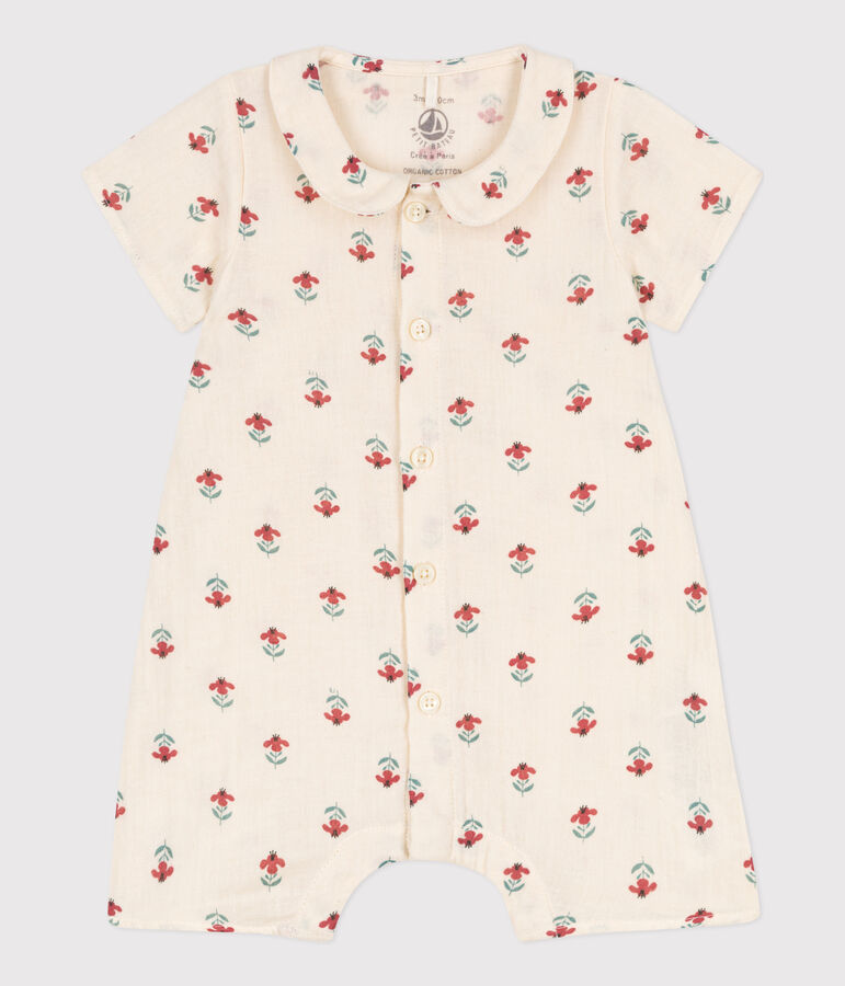 Combinaison imprim&eacute;e en gaze de coton b&eacute;b&eacute; blanc AVALANCHE/ MULTICO