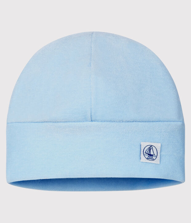 Bonnet naissance b&eacute;b&eacute; en velours de coton biologique bleu clair