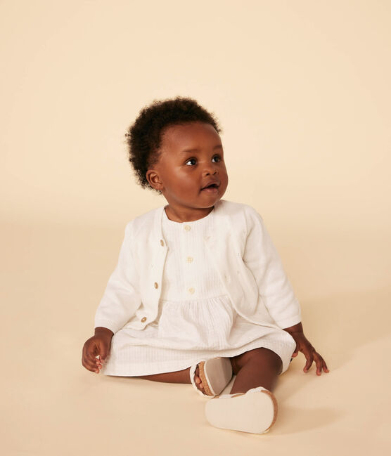 Cardigan en tricot de coton ajouré bébé blanc MARSHMALLOW