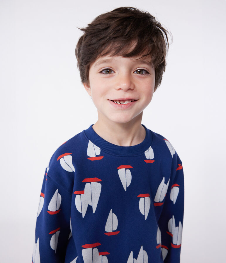 Sweatshirt enfant en coton imprim&eacute; bleu MEDIEVAL/blanc MULTICO