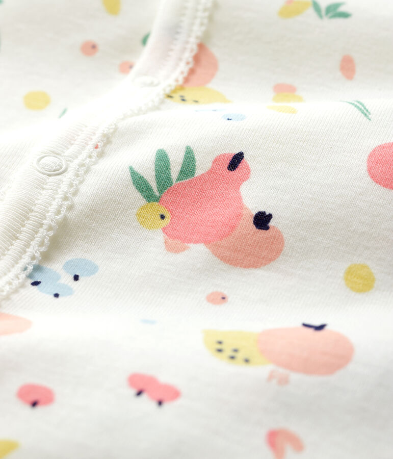 Dors-bien &agrave; pieds amovibles b&eacute;b&eacute; fille en coton blanc MARSHMALLOW/blanc MULTICO