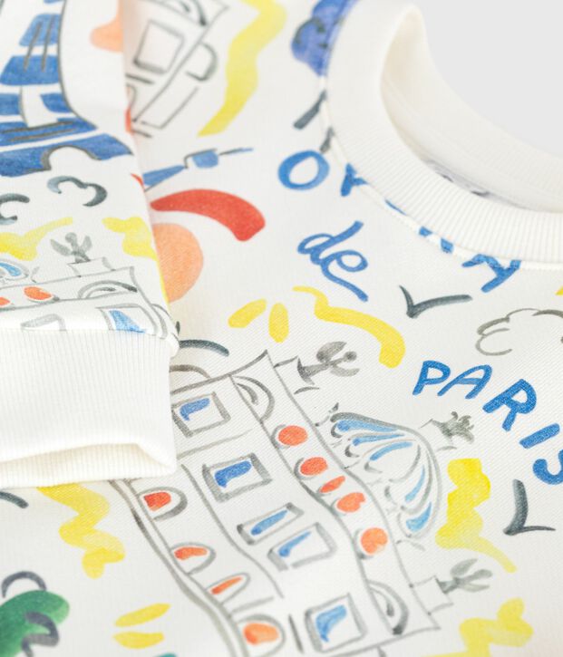 Sweatshirt enfant en coton imprim&eacute; blanc/multicouleur
