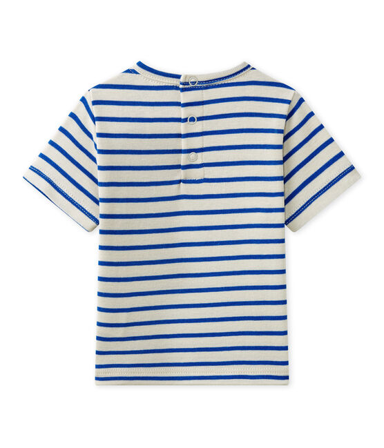 T-shirt bébé garçon manches courtes rayé blanc FETA/bleu PERSE