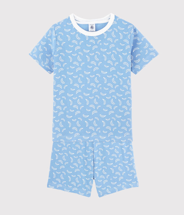 Pyjacourt imprim&eacute; bananes petit gar&ccedil;on-petite fille en coton bleu/blanc