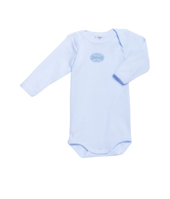 Body bébé garçon manches longues à milleraies bleu FRAICHEUR/blanc ECUME