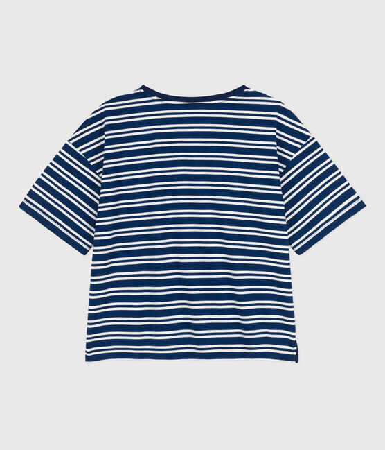 T-shirt LE BOXY en coton Femme bleu MEDIEVAL/blanc MARSHMALLOW