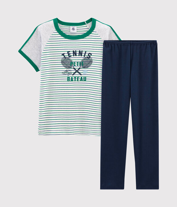 Pyjama &agrave; manches courtes petit gar&ccedil;on en c&ocirc;te blanc/multicouleur