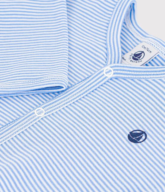 Pyjama bébé en coton imprimé à rayures bleu EDNA/blanc MARSHMALLOW