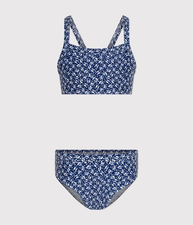 Maillot de bain 2 pi&egrave;ces imprim&eacute; enfant fille bleu/blanc
