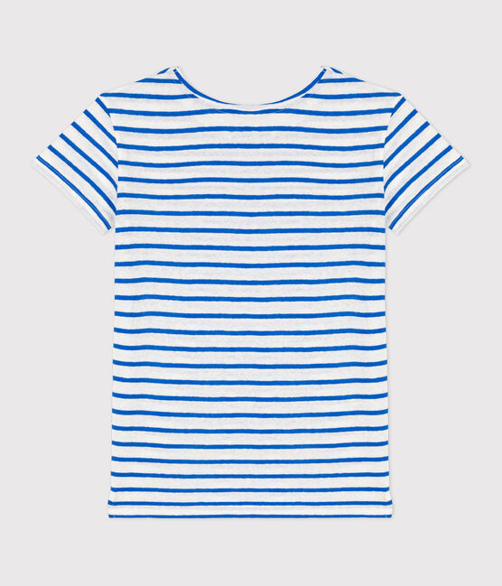 Tee-shirt LE DROIT COTON & LIN blanc MARSHMALLOW/bleu DELFT