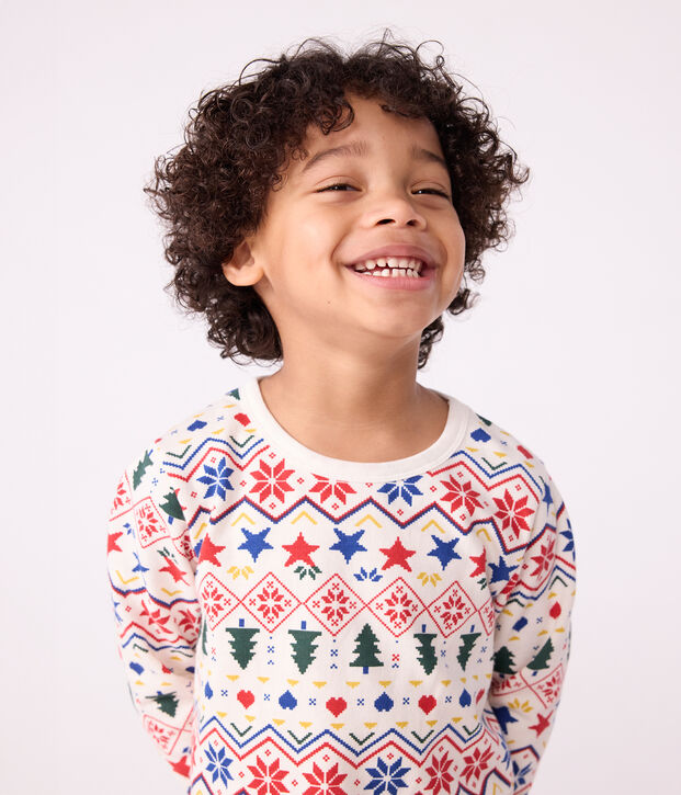 Pyjama enfant en molleton imprim&eacute; No&euml;l &eacute;cru/multicouleur