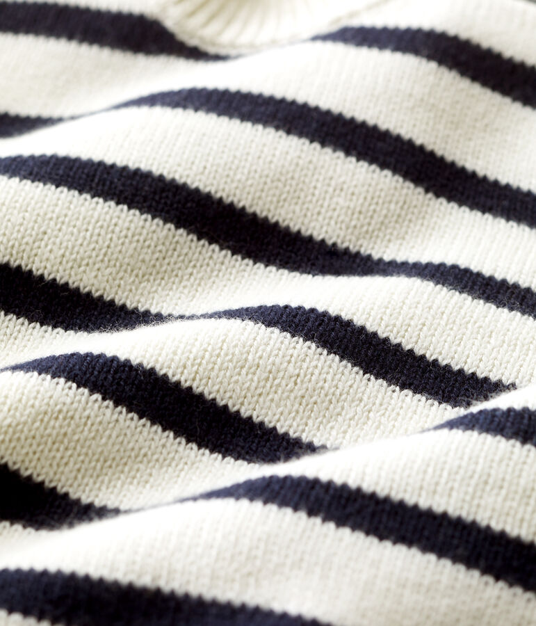 Pull en laine et coton b&eacute;b&eacute;. blanc MARSHMALLOW/bleu SMOKING