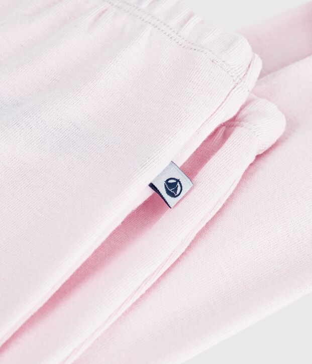 Pantalon &agrave; pied naissance en coton uni rose clair