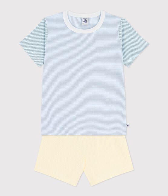 Pyjama short enfant en coton à rayures bleu JASMIN/blanc MULTICO