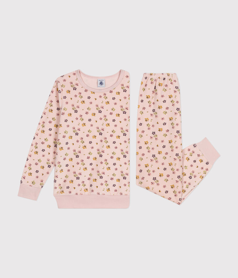 Pyjama en velours imprim&eacute; fleurs enfant rose SALINE/blanc MULTICO