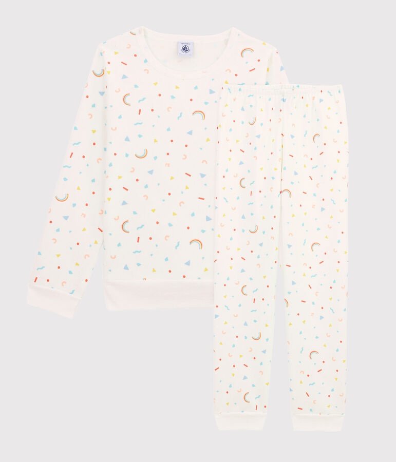 Pyjama &agrave; imprim&eacute; confettis petite fille en molleton blanc MARSHMALLOW/blanc MULTICO
