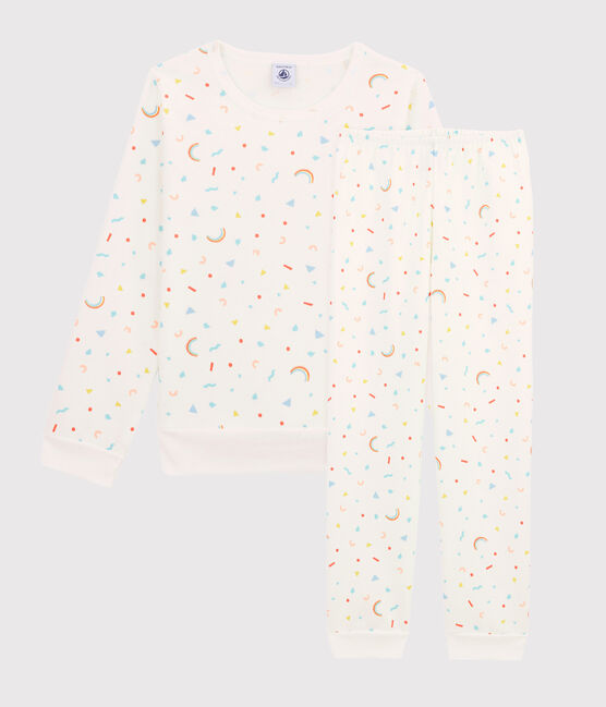 Pyjama à imprimé confettis petite fille en molleton blanc MARSHMALLOW/blanc MULTICO