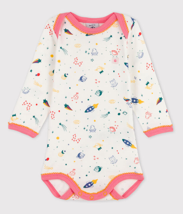 Body manches longues b&eacute;b&eacute; fille blanc/rose/multicouleur