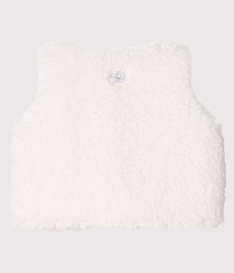 Gilet sans manches b&eacute;b&eacute; fille en sherpa blanc MARSHMALLOW