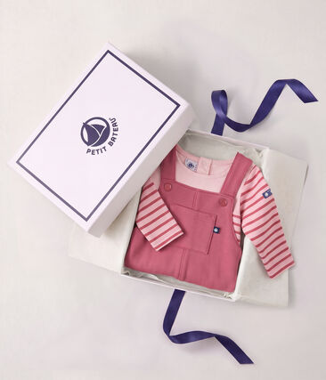 Ensemble cadeau bébé en coton : tee-shirt et salopette