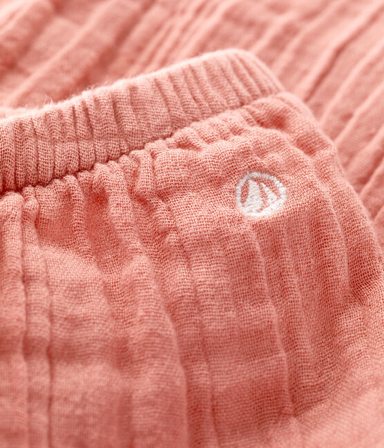 Pantalon en gaze de coton bio bébé rose PAPAYE