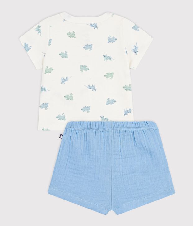 Ensemble court 2 pi&egrave;ces b&eacute;b&eacute; en coton imprim&eacute; animaux bleu/multicouleur