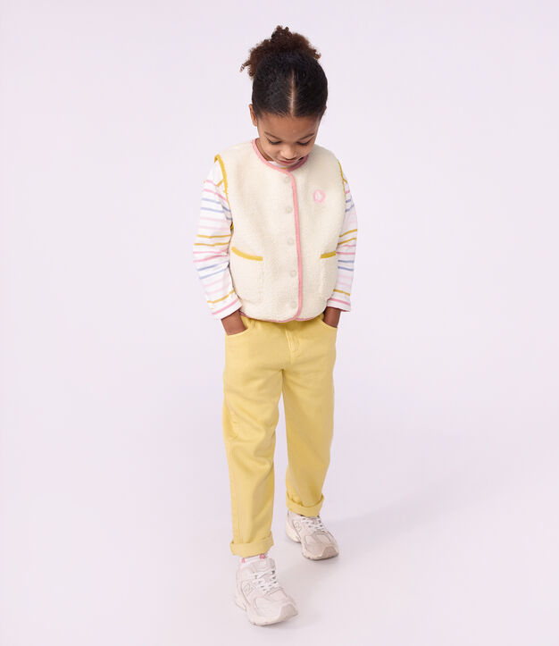 Gilet enfant en sherpa sans manches uni blanc cass&eacute;