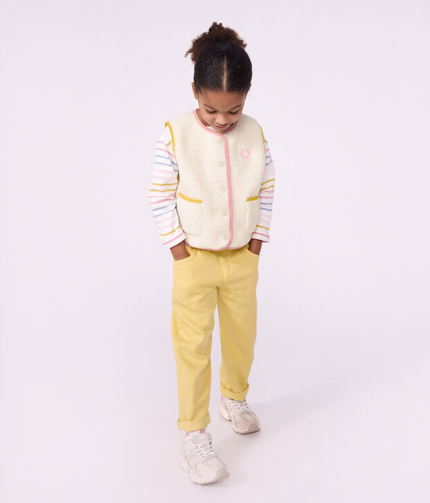 Gilet enfant en sherpa sans manches uni blanc cass&eacute;