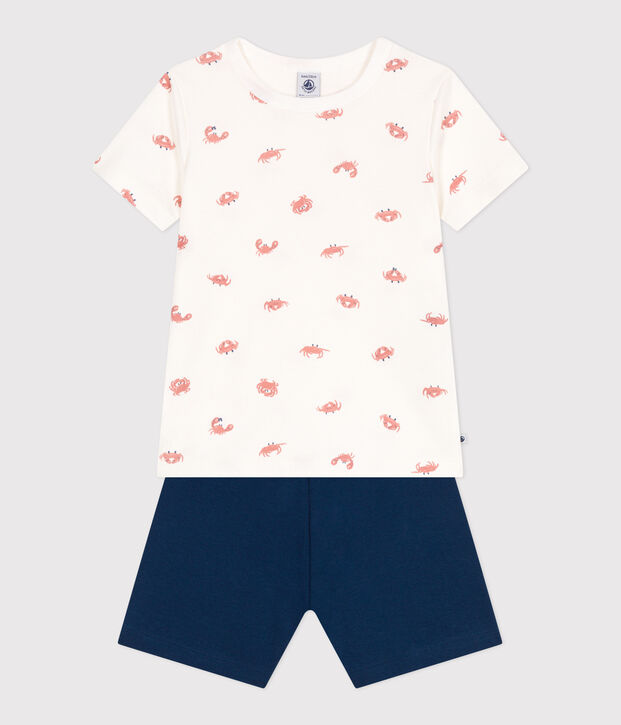Pyjama short enfant en coton imprim&eacute; crabes bleu/multicouleur