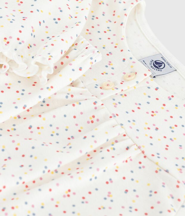 Pyjama enfant en coton imprim&eacute; pois blanc/multicouleur