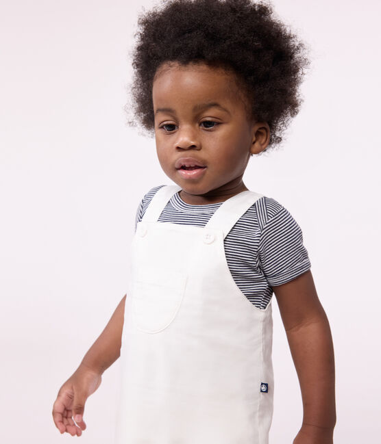 Salopette bébé en coton jambes courtes, unie blanc ECUME