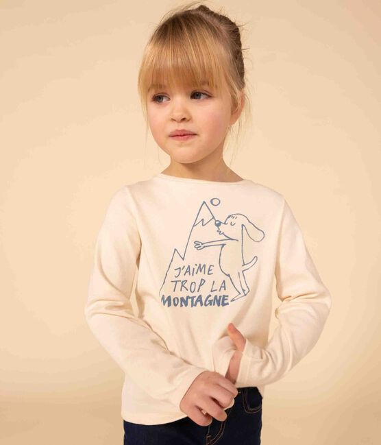 Tee-shirt manches longues en coton enfant fille écru AVALANCHE