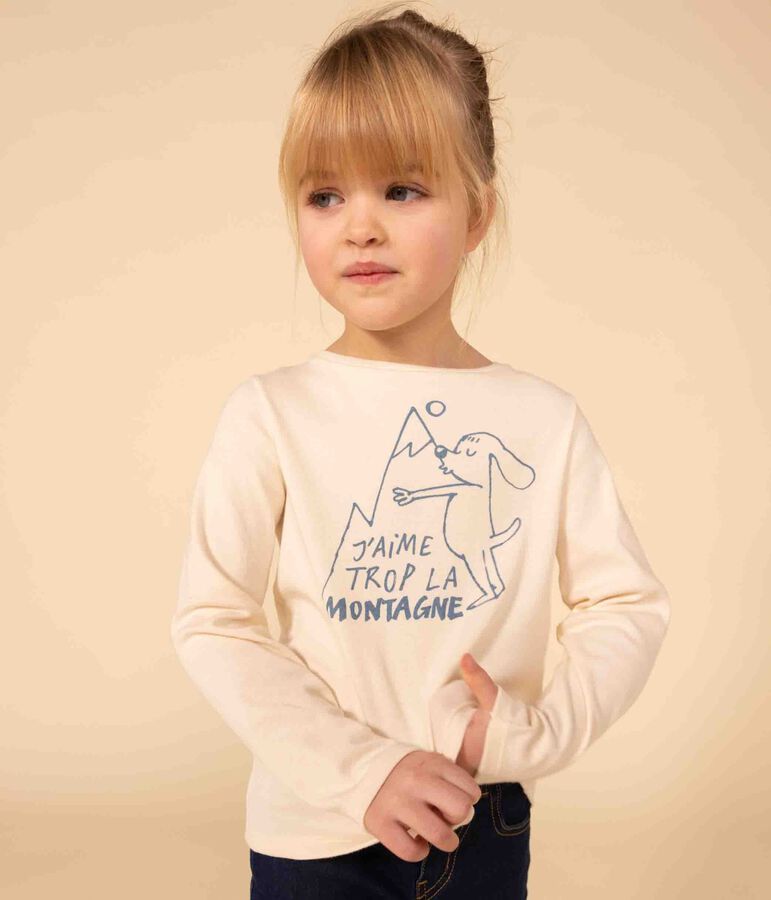 Tee-shirt manches longues en coton enfant fille &eacute;cru