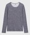 Tee-shirt femme en laine et coton manches longues à rayures bleu SOIR/ MARSHMALLOW