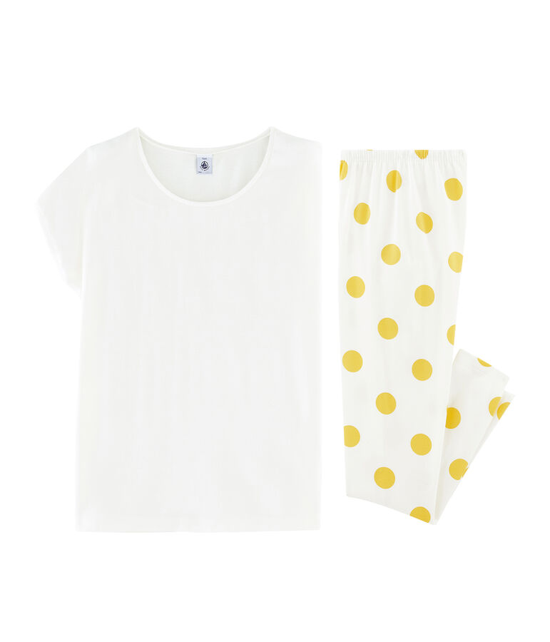 Pyjama fille en c&ocirc;te blanc/jaune