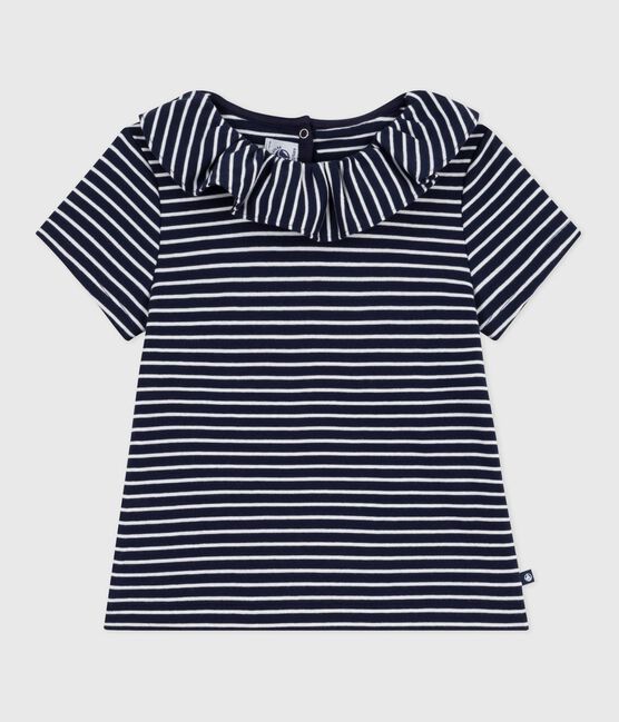 Tee-shirt enfant à manches courtes rayé bleu SMOKING/blanc MARSHMALLOW